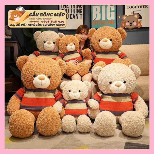 TEDDY NÂU ÁO SỌC TÍM ĐỎ VÀNG